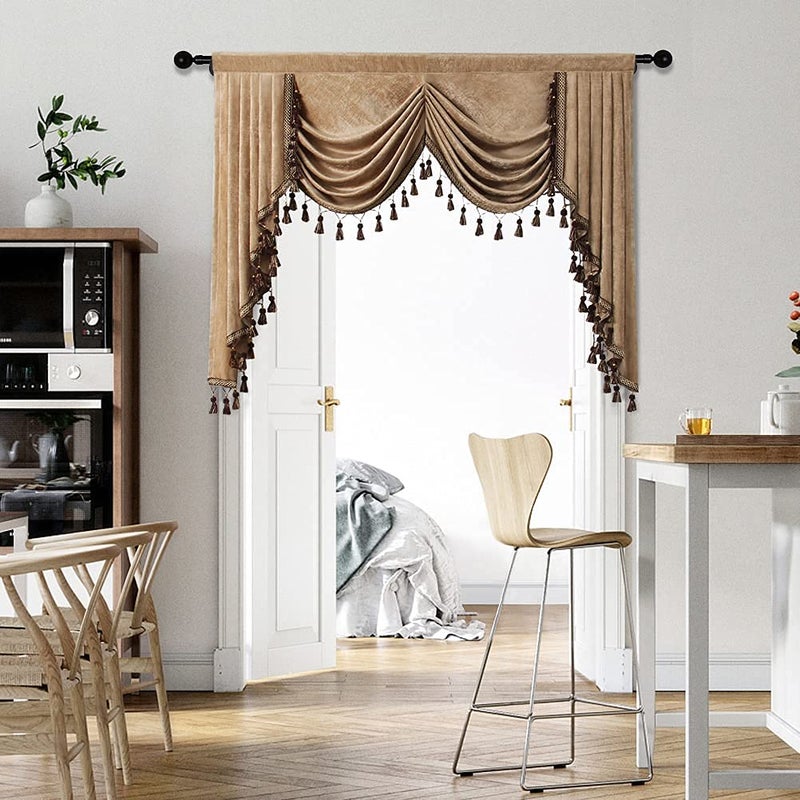 ELKCA Thick Chenille Curtains Valance for Living Room Coffee Waterfall Valance for Bedroom, Rod Pocket (Coffee, W59 Inch, 1 Panel) - Image 1
